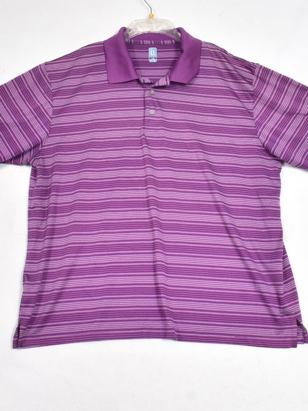 PGA Tour Men's Polo Gold Shirt Purple Stripe Size XXL